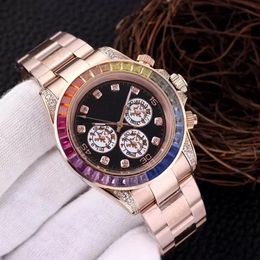 Automatische mechanische horloges voor heren 40 mm regenboog diamanten ring mond saffier spiegel waterdichte roestvrijstalen band