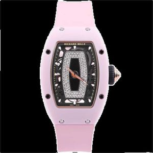 Montres-bracelets mécaniques automatiques Richarmill Montre Suisse Montres RM0701 Poudre Céramique Côté Creux Dos Transparent Mouvement Avec Diamant Incrusté Femmes Wa WN68J