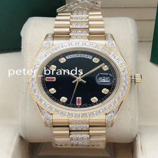 Automatische Herrenuhr, 41 mm Goldgehäuse, Steine-Lünette und Diamanten in der Mitte des Armbands, 5-Farben-Zifferblatt, voll funktionsfähige Armbanduhren, hohe Qualität251r