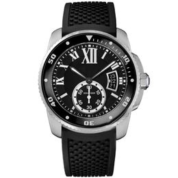 Automatic Mens Watch Calibre de Series W7100055 Negro Marcadores Romanos Mira Correa de goma Fecha de movimiento automático 42 mm Big Size Men's Wristwatches