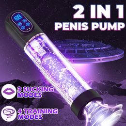 Bomba de pene automática Ampliador Extender IPX7 Vacío impermeable 4 Succión Masturbador masculino Juguetes sexuales para hombres más grandes 240312