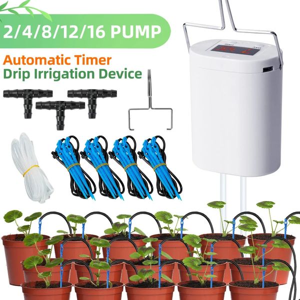 Bomba de riego de flores de planta automática Dispositivo de riego de goteo para goteo 2/4/8/16 Cabezados Sistema de bombeo Sistema Kit Garden Tool 240408