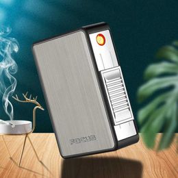 Étuis à cigarettes Pop-Up automatiques, chargeur USB, boîte de rangement étanche avec briquet à Arc Plasma, boîte en plastique porte-tabac