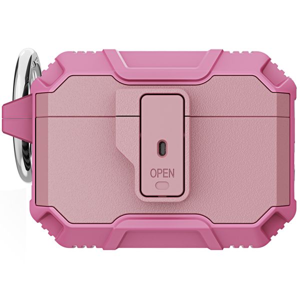 Protectores de auriculares emergentes automáticos Estuches de defensa para Airpods Pro 2 3 2.ª 1.ª generación Cubierta resistente de protección dura a prueba de golpes de cuerpo completo con llavero rosa