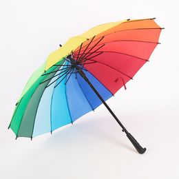 Automatische regenboogparaplu's 16K regenbestendig winddichte lange handgreep paraplu waterdichte rechte paal regenboog paraplu