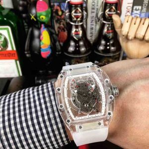 Automatisch Richamill Mens 2024 Watch datum Mechanisch horloge transparant kristal uitgehold technologietape waterdichte mode