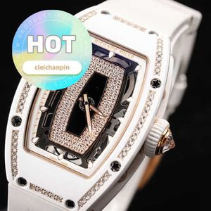 Montre-bracelet automatique RM pour femme série Rm07-01 à lèvres noires en or rose 18 carats avec diamant de neige automatique mécanique en céramique blanche pour femme à lèvres noires