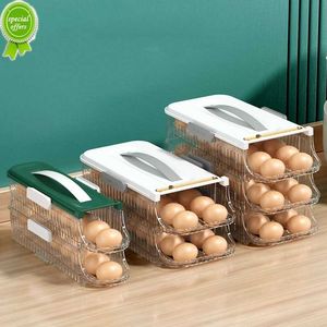 Caja de almacenamiento de huevos con desplazamiento automático, soporte portátil duradero para huevos, organizador apilable para huevos, contenedor ahorrador de espacio