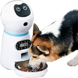 Automatische Slow Pet Feeders met Voice Record Roestvrijstalen Hondenvoedsel Kom LCD-scherm Timer Dispenser 210615