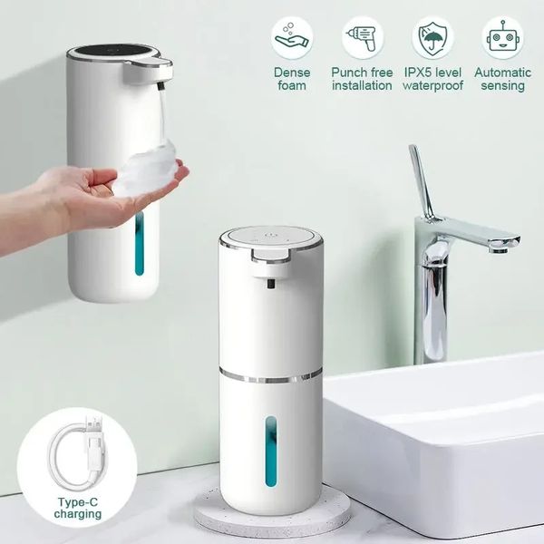 Distributeur de savon à savon automatique distributeur de savon moussant sans touche 380 ml USB rechargeable électrique 4 niveaux de savon réglable en mousse de mousse