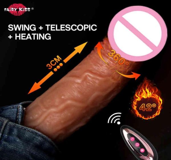 Consolador enorme con calefacción telescópica automática, Control remoto, vibrador grande realista, punto G, Juguetes sexuales para adultos, masturbador para mujeres 6526322