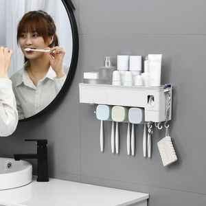 Automatische tandenborstelhouder Tandpasta Squeezer Dispenser met Cup Wall Mount Stand Storage Rack Badkamer Accessoires Set LJ201204
