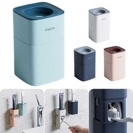 Automatische tandpasta dispenser stofdichte tandenborstelhouder muur mount stand badkamer accessoires set squeezers tand 210709