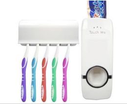 Automatische tandpasta-dispenser met tandenborstelhouders set familie badkamer muurbevestiging voor tandenborstel en tandpasta GGA