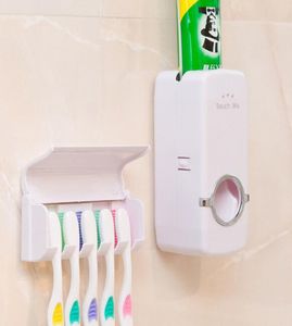 Automatische tandpasta-dispenser met tandenborstelhouders set familie badkamer muurbevestiging voor tandenborstel en tandpasta EER295