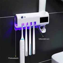 Dispensador automático de pasta de dientes, antibacterias, ultravioleta, soporte para cepillo de dientes, esterilizador, accesorios de baño, energía Solar T191O