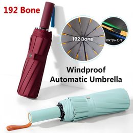 Parapluie automatique épaissi renforcé hommes femmes soleil pluie double usage en caoutchouc noir parasol coupe-vent tempête 240301