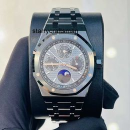 Automatisch horloge Zwarte luxe serie Koninklijke keramische kalender 41 mm Mechanisch transparant uurwerk Multifunctioneel maanfasedisplay