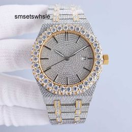 Relógio automático mecânico masculino artesanal diamantes 42mm com aço cravejado de diamantes 904l safira feminino montre