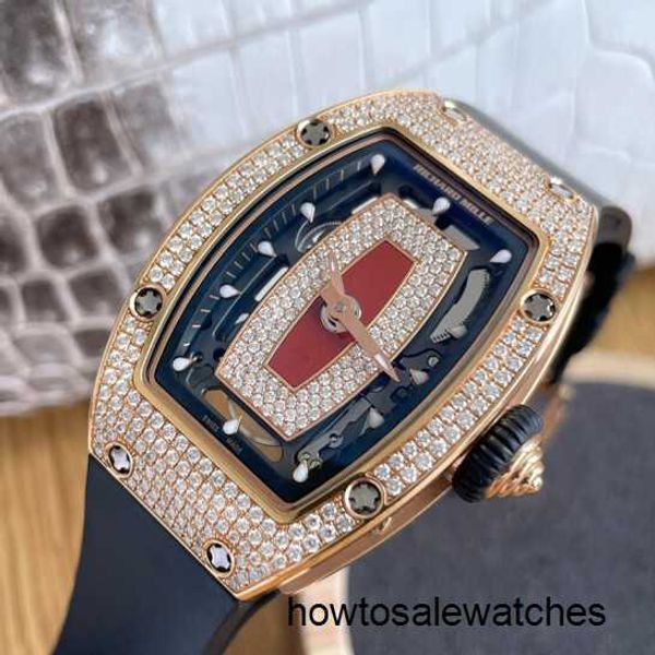 Montre automatique Montre mécanique Montre RM Lèvres rouges pleines d'étoiles Série pour femmes Rm07-01 Or rose 18 carats Diamant original Montre mécanique automatique pour femme Montre célèbre