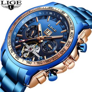 Automatische horloge mannen lige topmerk luxe heren mechanische polshorloges voor heren Alle stalen waterdichte klok + doos 210527