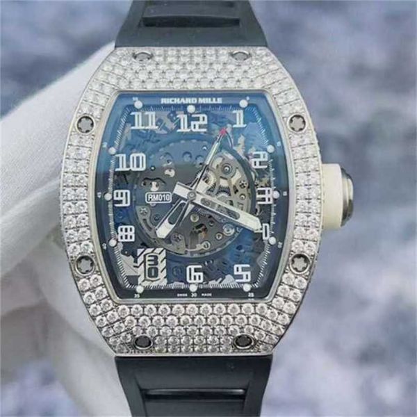 Montres-bracelets automatiques Montre mécanique Richarmilles Montres suisses pour hommes 010 Coque originale Bague extérieure Arrière Diamant Côté Plein Diamant 18K Platine WN-P5OM