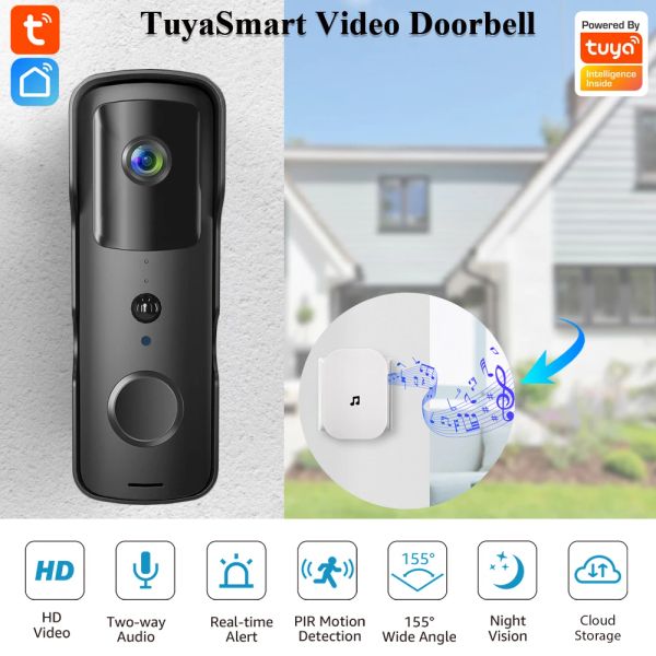 Automatisation Tuyasmart Video Wireless Doorbell étanche Vision nocturne Vision Night Security 1080p Caméra FHD Interphone Digital Interphone Door Wi
