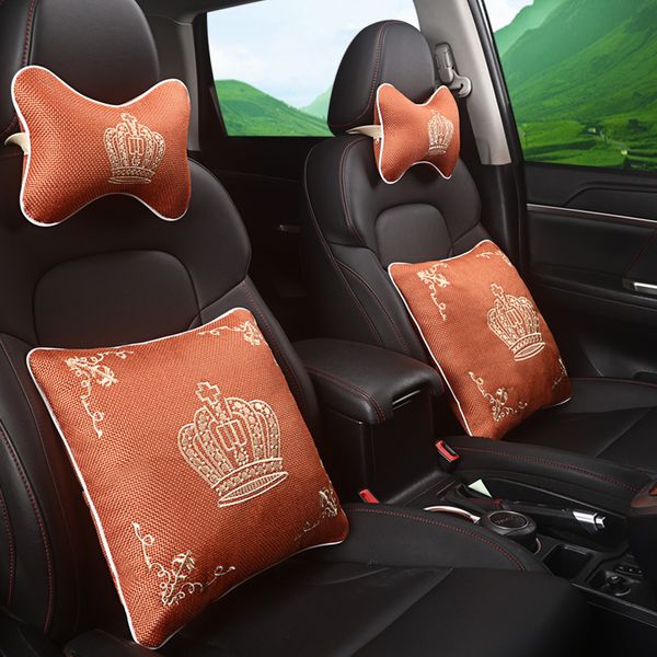 Automobile appui-tête voiture oreiller couleur lin couronne cou oreiller soutien lombaire oreiller quatre saisons qualité universelle