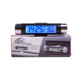 Thermomètre de sortie d'air de produit automobile Horloge électronique 2 en 1 Thermomètre numérique LED Thermomètre bleu K01