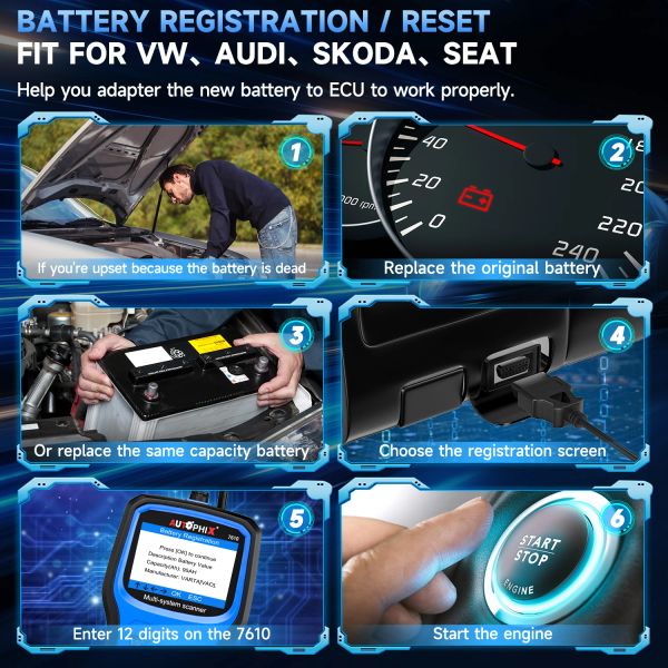 Scanner Autophix 7610 OBD2 pour VW All System EOBD Code Reader ABS SRS Oil EPB D.P.F TPMS RESET RESET TOL TOL DE DIAGNOSTIC AUC