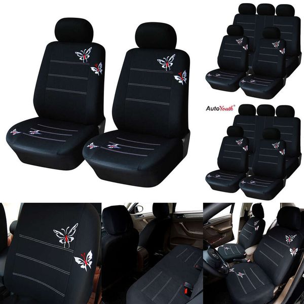 Cubierta de automóvil bordada de mariposa de Autoyouth Autoyouth Capacitación universal de la mayoría de los vehículos Accesorios interiores Accesorios de asiento negro