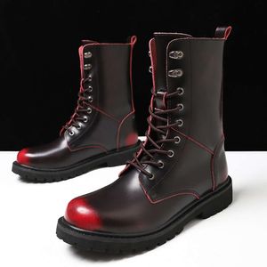 Automne hiver classique mode hommes rouge grande taille 48 haut pour hommes en cuir homme moto bottes Botas Hombre