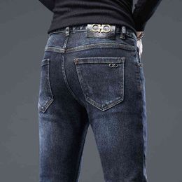 Herfst 2021 dikke boutique heren jeans slim fit kleine voeten elastische recreatie trend Hong Kong broek