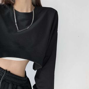Herfst 2024 Koreaanse nieuwe losse ronde nek dames lange mouwen top dames mode korte hoodie dames 1rxzm