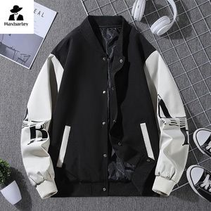 Otoño 2024 abrigo para hombre Harajuku Hip Hop Costuras holgadas contraste traje de béisbol abrigo chaqueta informal de moda para hombres adolescentes 240309