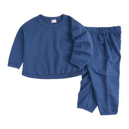 Autumn 2 stks Kinderkleding voor meisjes jongens Solid Loose Long Sleeve sweatshirts+broek kinderen tracksuit