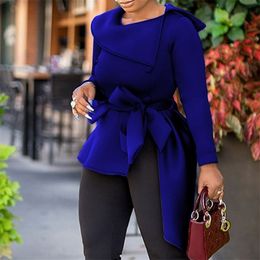 Herfst Afrikaanse vrouwen blouse tops winter onregelmatig shirt o nek kantoor dames werk dragen elegante zwarte asymmetrische tops 210401