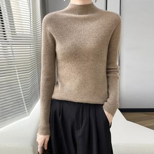 Pull mérinos à col roulé pour femme, tricoté à manches longues, haut de gamme, slim et chaud, à la mode, automne et hiver 100, 240104