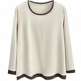 T-shirt basique en tissu chaud de couleur bloc de 100kg, grande taille, intérieur pour femme, automne et hiver, 1799 N6X6 #