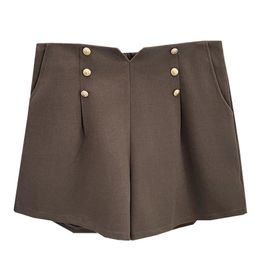 Herfst en winter 100 kg mode wollen wijd poot shorts plus size dames casual hoge taille zes knop bootcut 1170 240322