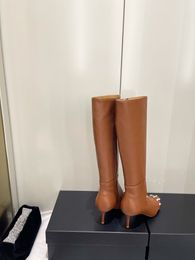 Bottes hautes en cuir pour femmes, longueur aux genoux, pointues, jambes fines, élastiques, nouvelle collection automne et hiver 2022