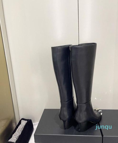 Bottes hautes en cuir pour femmes, longueur aux genoux, pointues, jambes fines, élastiques, nouvelle collection automne et hiver 2022, 088