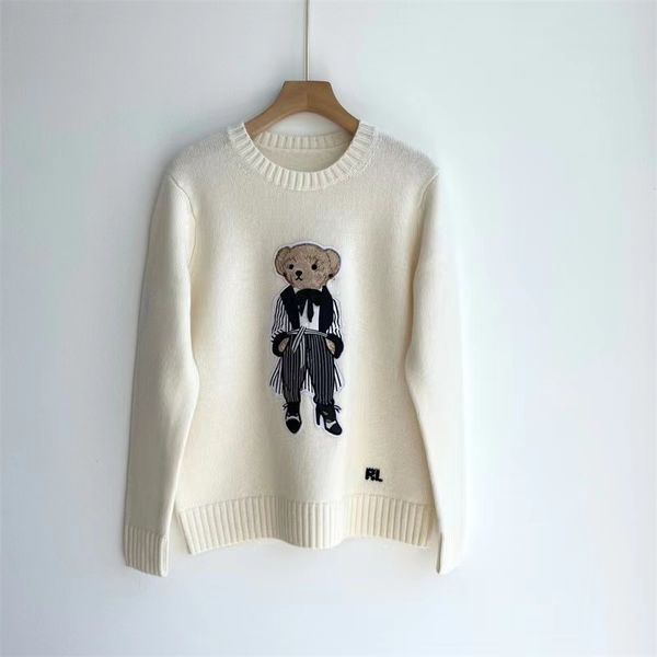 Pull à col rond avec ours brodés de dessin animé pour femme, chemise, nouvelle collection automne et hiver 2031