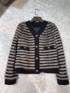 Damesjacks Modemerk Streep Design Cardigan Fur Coat Button Fur One Piece hoogwaardige top