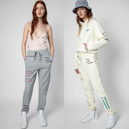 Automne et hiver 23 pantalons pour femmes populaires Zadig Voltaire industrie lourde lettre broderie intérieur brossé pantalons de sport pour femmes