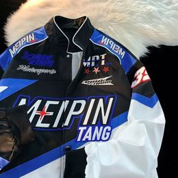 Automne et hiver manteau de moto américain Vintage Hip Hop Y2K marque de mode veste pilote rue Hiphop Design broderie 231225