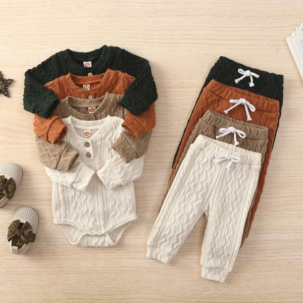 Automne et hiver bébé et enfant en bas âge col de Baseball tricoté Jacquard tissu combinaison taille élastique pantalon ensemble décontracté 231226