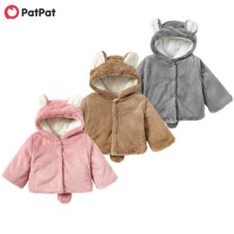 Herfst en winter baby peuter aanbiddelijke oor decor solide hooded jas tops en kinderen kleding warm zacht 210528