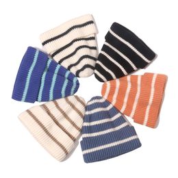 Bonnet en laine pour hommes et femmes, bonnet en tricot rayé de Style collégial, automne et hiver