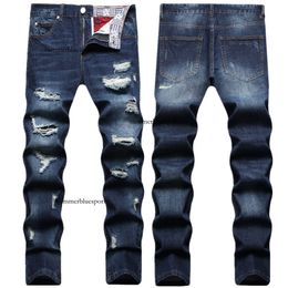 Herfst- en wintermerk noodlijdende jeans, Koreaanse versie voor heren, donkere casual bedelaarsbroek, trendy oversized slim fit lange broek